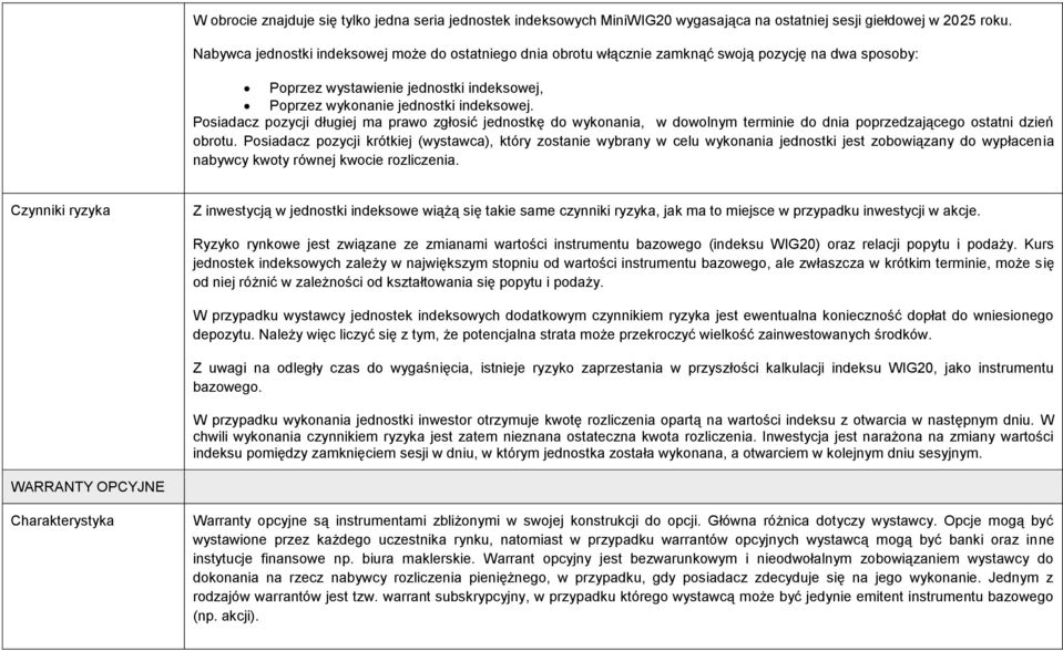 Posiadacz pozycji długiej ma prawo zgłosić jednostkę do wykonania, w dowolnym terminie do dnia poprzedzającego ostatni dzień obrotu.