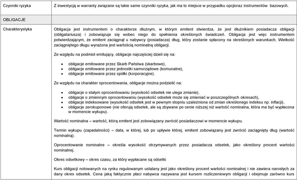 spełnienia określonych świadczeń. Obligacja jest więc instrumentem potwierdzającym, że emitent zaciągnął u nabywcy (posiadacza) dług, który zostanie spłacony na określonych warunkach.