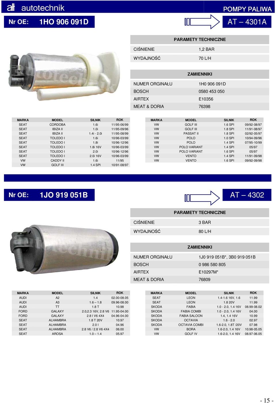 6i 11/95 VW GOLF III 1.4 SPI 10/91-08/97 VW GOLF III 1.6 SPI 09/92-08/97 VW GOLF III 1.8 SPI 11/91-08/97 VW PASSAT II 1.8 SPI 02/92-05/97 VW POLO 1.0 SPI 10/94-09/96 VW POLO 1.