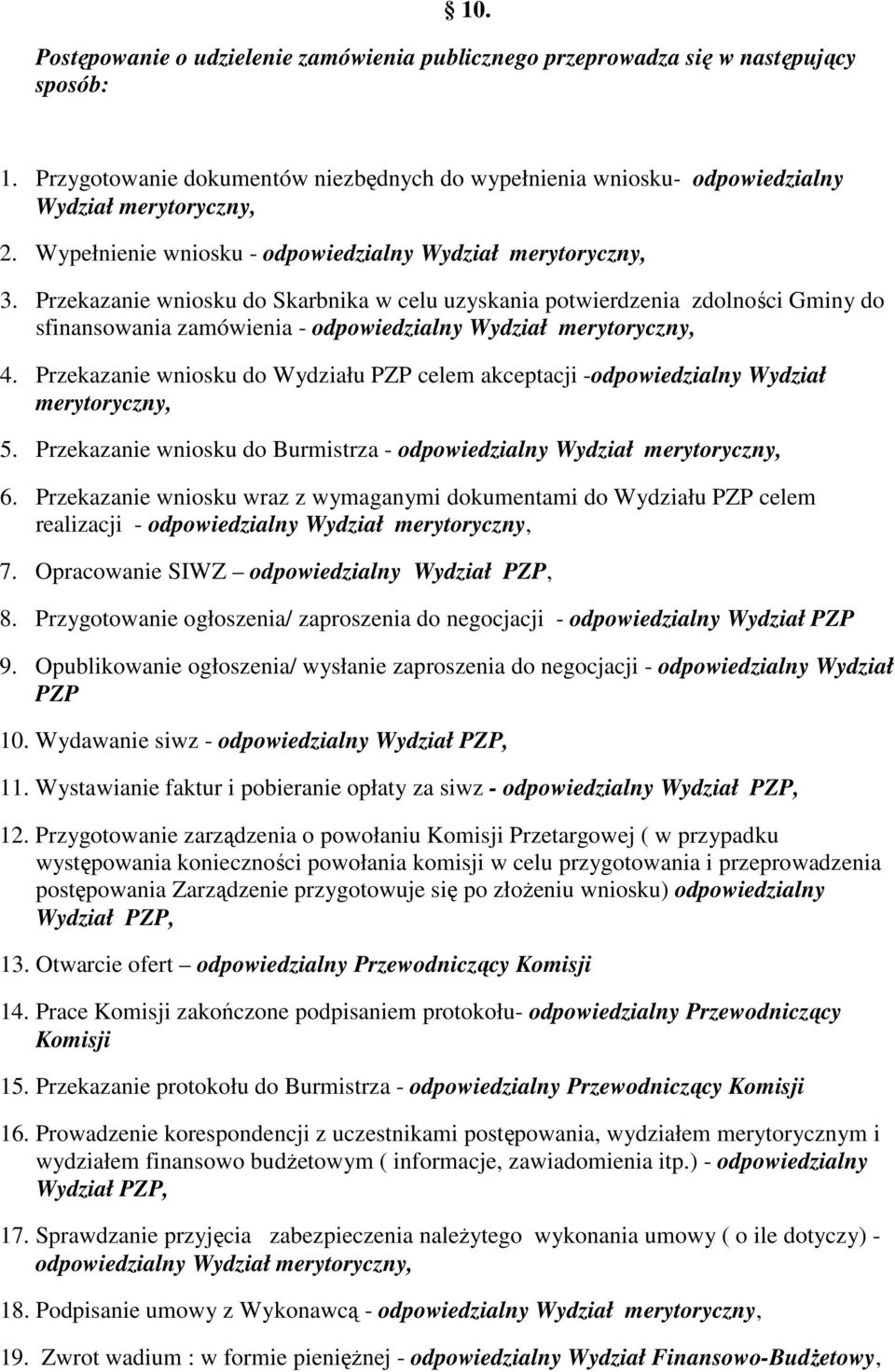 Przekazanie wniosku do Skarbnika w celu uzyskania potwierdzenia zdolności Gminy do sfinansowania zamówienia - odpowiedzialny Wydział merytoryczny, 4.