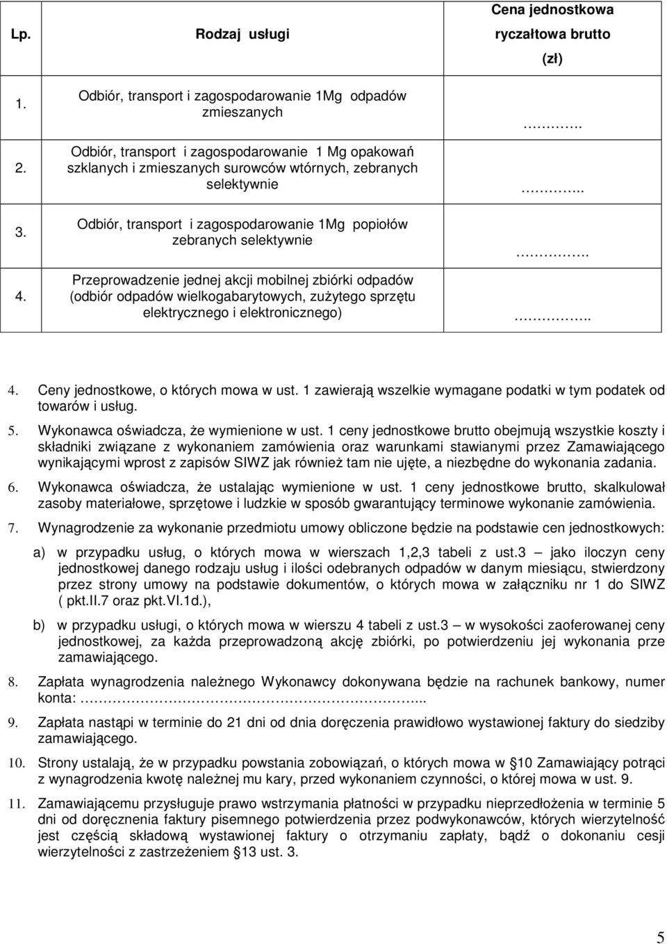 transport i zagospodarowanie 1Mg popiołów zebranych selektywnie Przeprowadzenie jednej akcji mobilnej zbiórki odpadów (odbiór odpadów wielkogabarytowych, zużytego sprzętu elektrycznego i