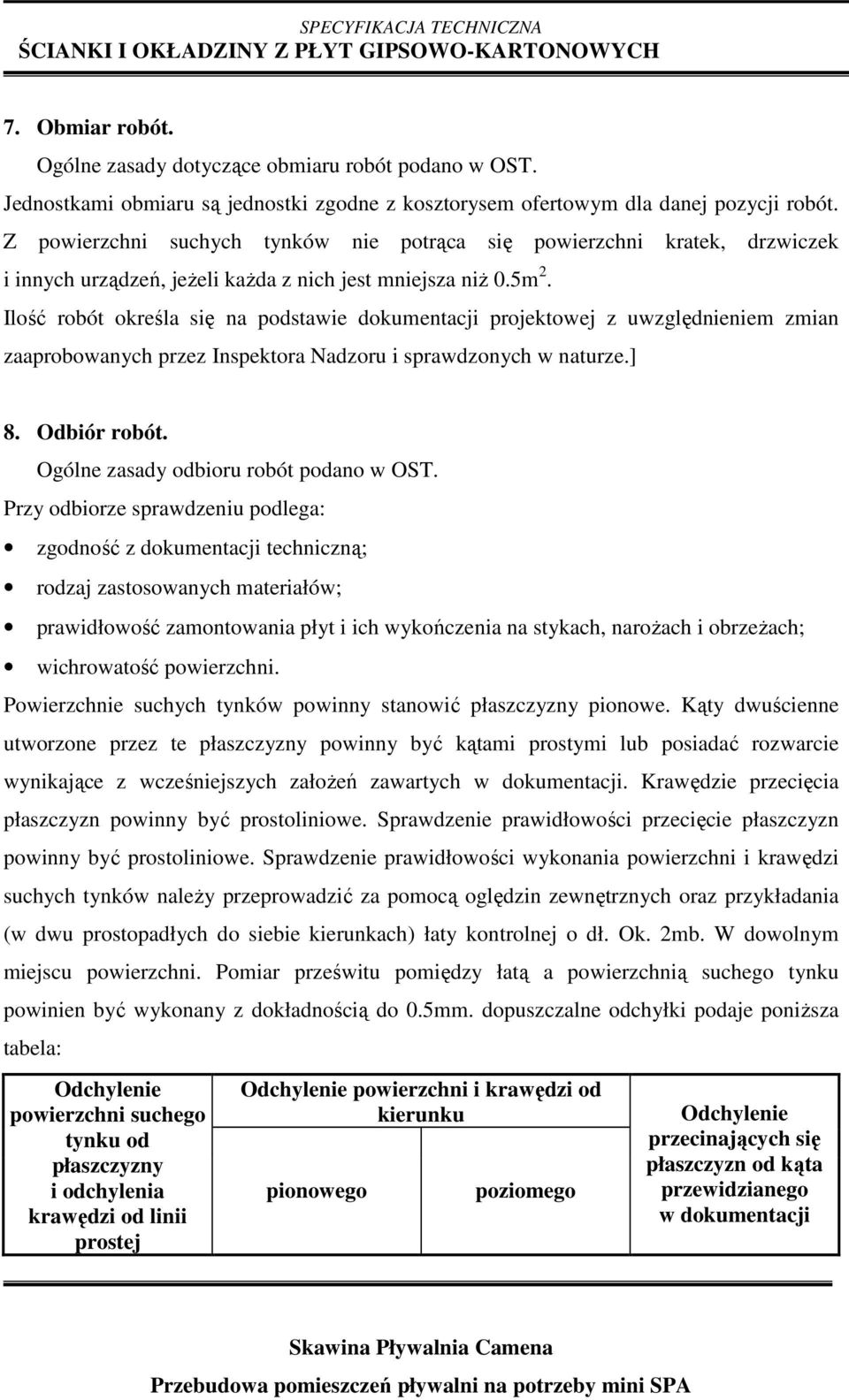 Ilość robót określa się na podstawie dokumentacji projektowej z uwzględnieniem zmian zaaprobowanych przez Inspektora Nadzoru i sprawdzonych w naturze.] 8. Odbiór robót.