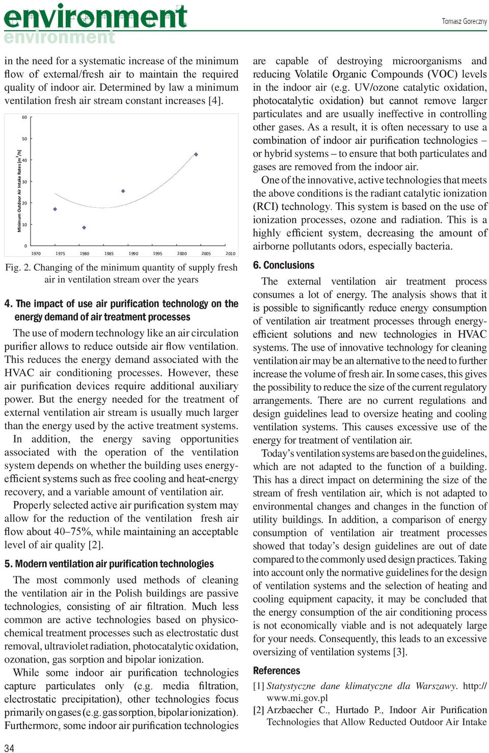 10 0 1970 1975 1980 1985 1990 1995 2000 2005 2010 Fig. 2. Changing of the minimum quantity of supply fresh air in ventilation stream over the years 4.