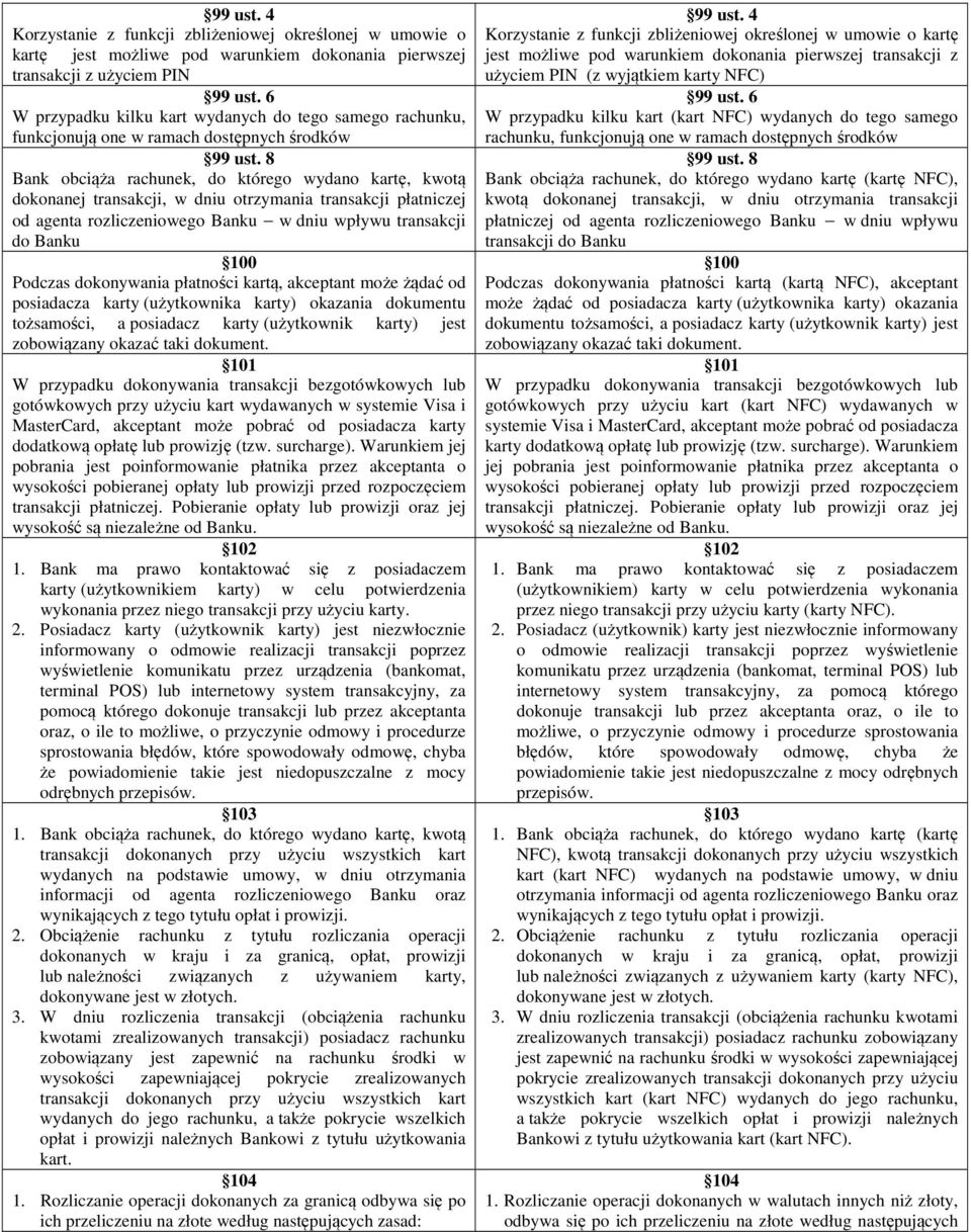 8 Bank obciąża rachunek, do którego wydano kartę, kwotą dokonanej transakcji, w dniu otrzymania transakcji płatniczej od agenta rozliczeniowego Banku w dniu wpływu transakcji do Banku 100 Podczas