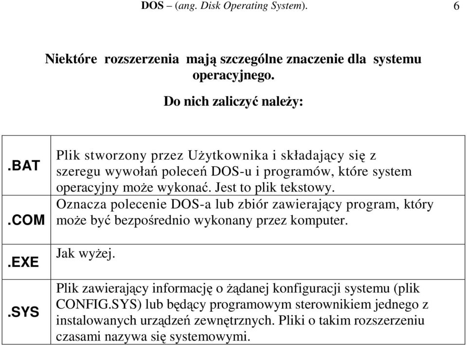 Oznacza polecenie DOS-a lub zbiór zawierający program, który może być bezpośrednio wykonany przez komputer. Jak wyżej.