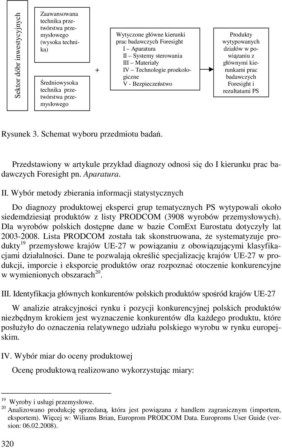 PS Rysunek 3. Schemat wyboru przedmiotu badań. Przedstawiony w artykule przykład diagnozy odnosi się do I kierunku prac badawczych Foresight pn. Aparatura. II.