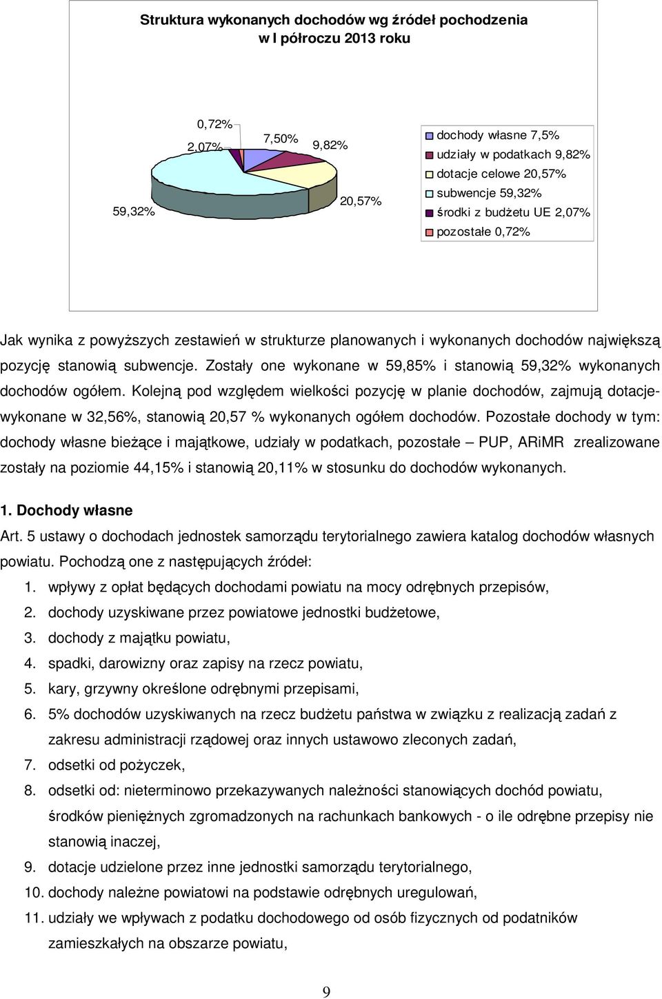 Zostały one wykonane w 59,85% i stanowią 59,32% wykonanych dochodów ogółem.