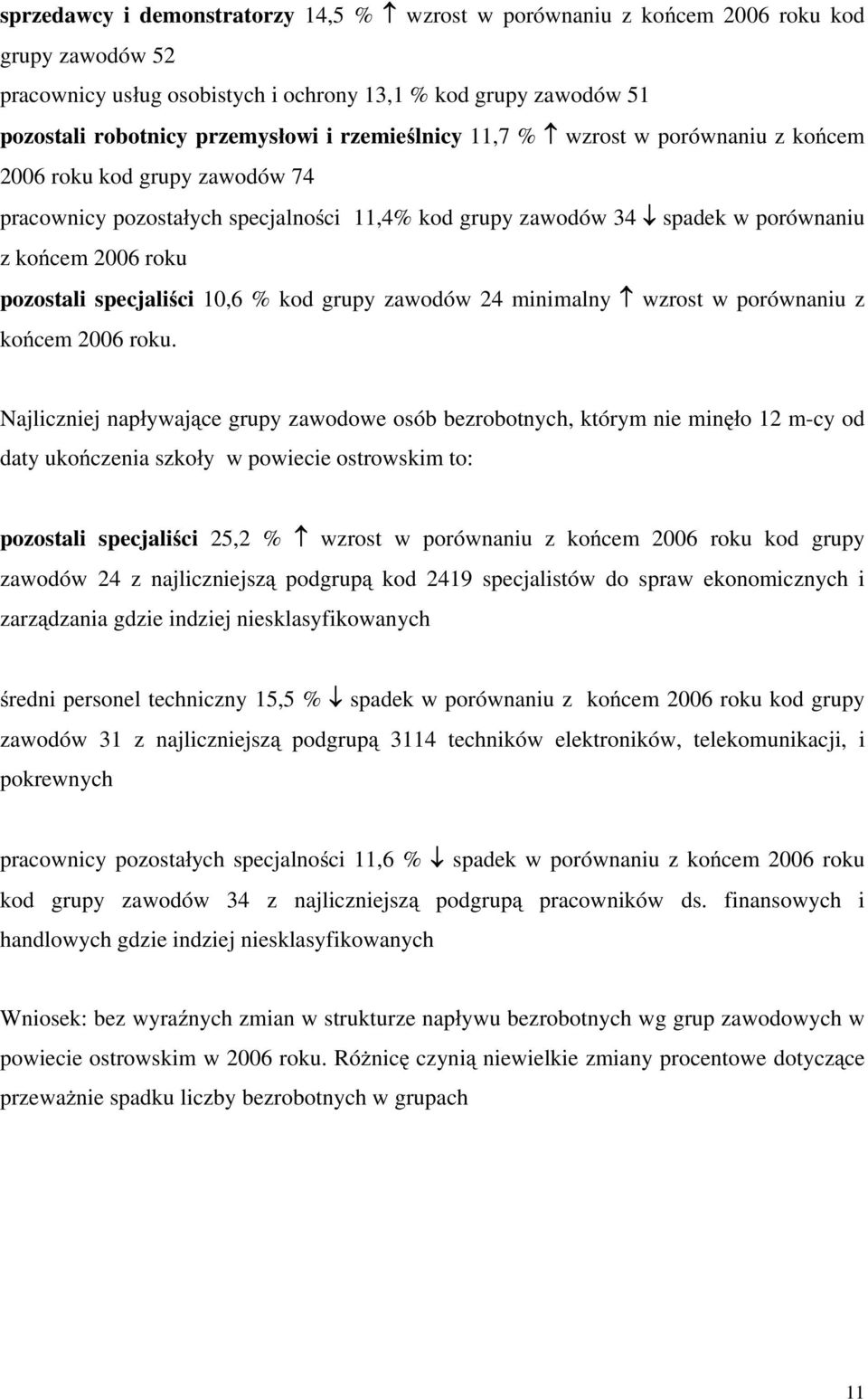 specjali ci 10,6 % kod grupy zawodów 24 minimalny wzrost w porównaniu z ko cem 2006 roku.