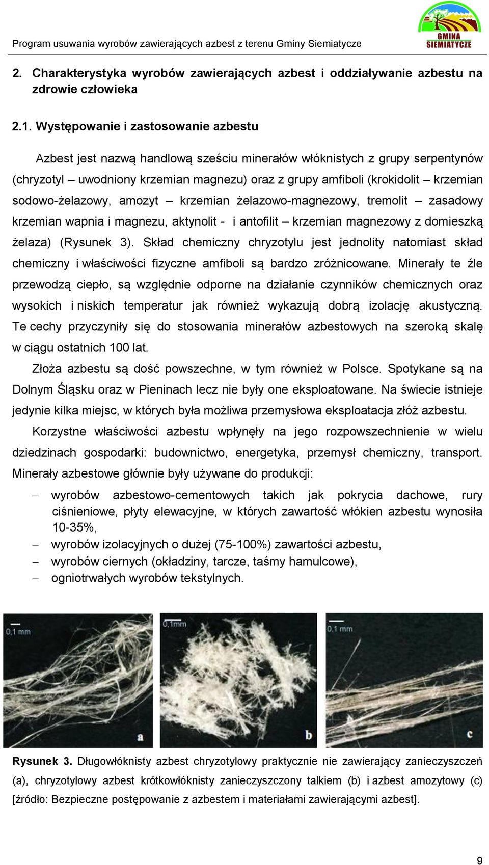 sodowo-żelazowy, amozyt krzemian żelazowo-magnezowy, tremolit zasadowy krzemian wapnia i magnezu, aktynolit - i antofilit krzemian magnezowy z domieszką żelaza) (Rysunek 3).