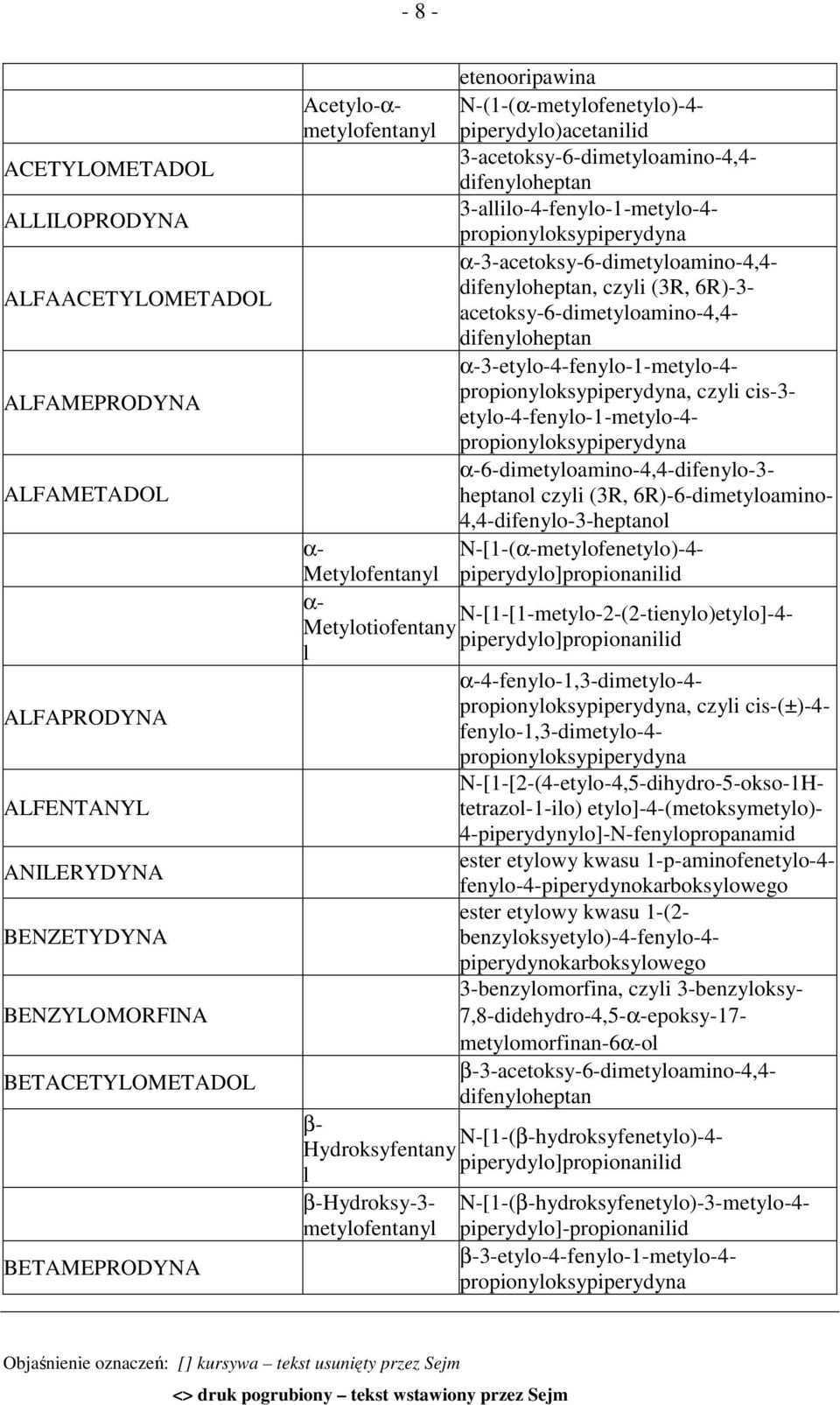propionyloksypiperydyna α-3-acetoksy-6-dimetyloamino-4,4- difenyloheptan, czyli (3R, 6R)-3- acetoksy-6-dimetyloamino-4,4- difenyloheptan α-3-etylo-4-fenylo-1-metylo-4- propionyloksypiperydyna, czyli