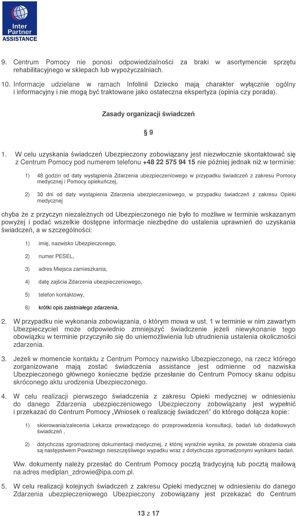 Zasady organizacji świadczeń 9 1.