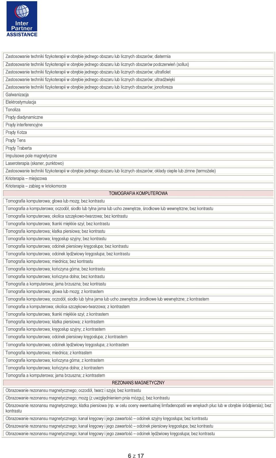 Zastosowanie techniki fizykoterapii w obrębie jednego obszaru lub licznych obszarów; jonoforeza Galwanizacja Elektrostymulacja Tonoliza Prądy diadynamiczne Prądy interferencyjne Prądy Kotza Prądy