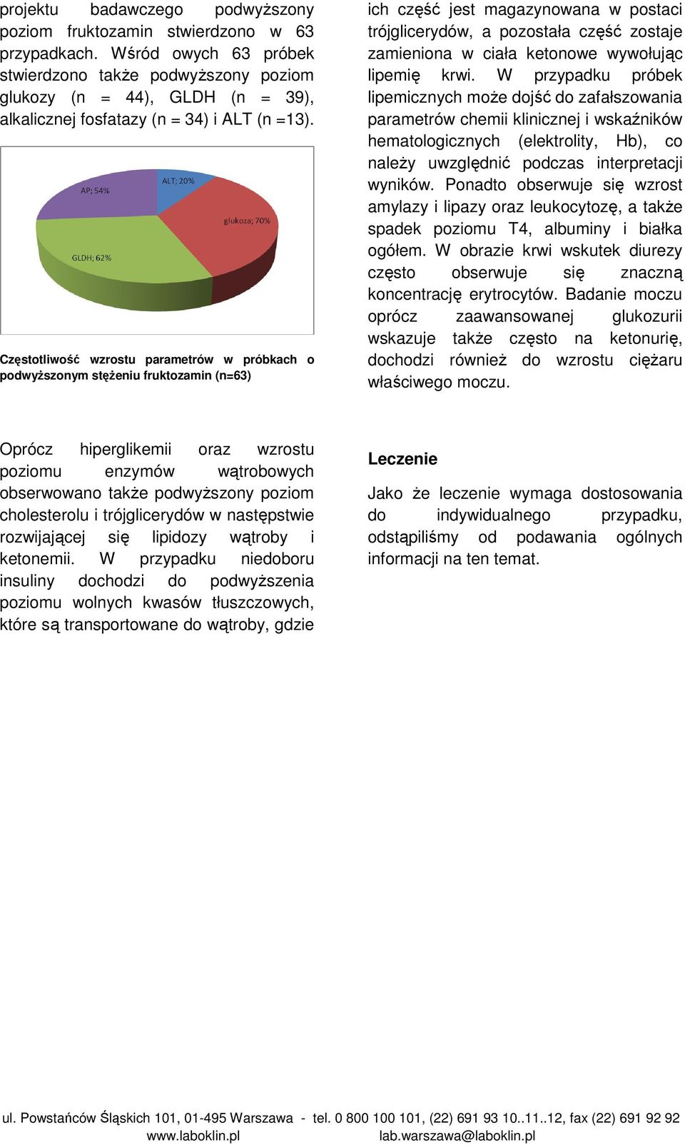 Częstotliwość wzrostu parametrów w próbkach o podwyŝszonym stęŝeniu fruktozamin (n=63) ich część jest magazynowana w postaci trójglicerydów, a pozostała część zostaje zamieniona w ciała ketonowe