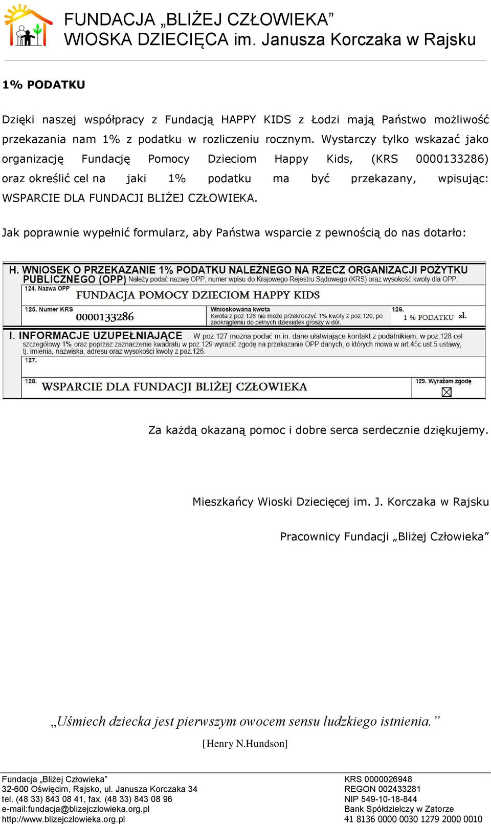 WSPARCIE DLA FUNDACJI BLIŻEJ CZŁOWIEKA.