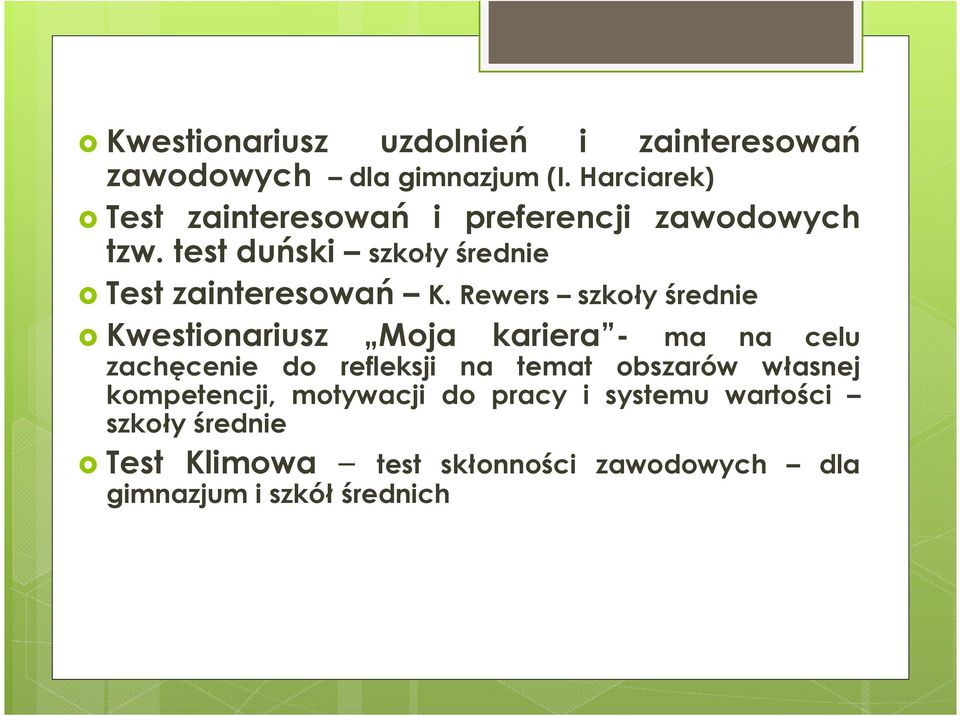 test duński szkoły średnie Test zainteresowań K.