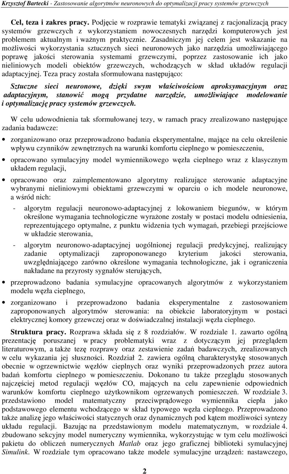modeli obieków grzewczych wchodzących w kład układów regulacji adaacyjnej.