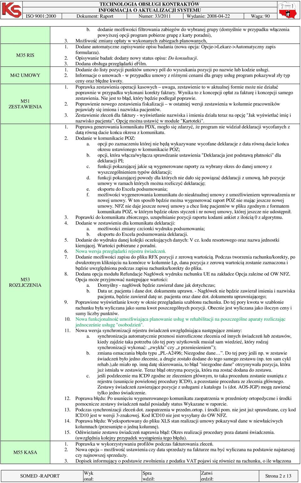 Możliwość zmiany opłaty w wykonanych zabiegach planowanych, 1. Dodane automatyczne zapisywanie opisu badania (nowa opcja: Opcje->Lekarz->Automatyczny zapis formularza). 2.