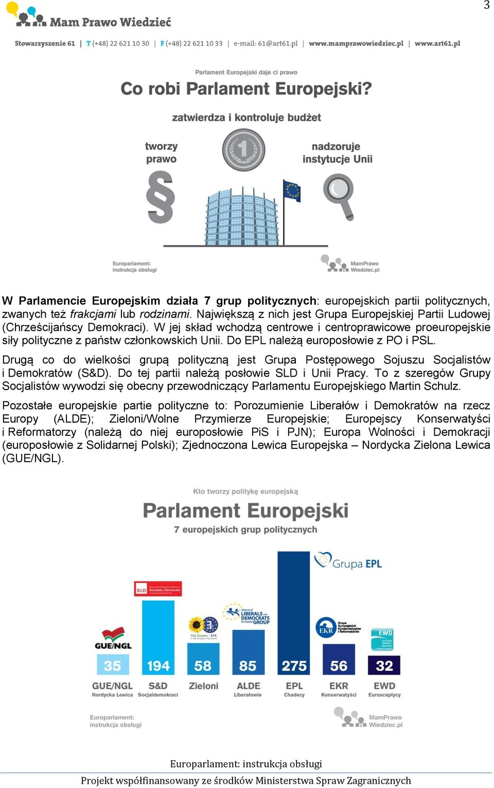 Do EPL należą europosłowie z PO i PSL. Drugą co do wielkości grupą polityczną jest Grupa Postępowego Sojuszu Socjalistów i Demokratów (S&D). Do tej partii należą posłowie SLD i Unii Pracy.