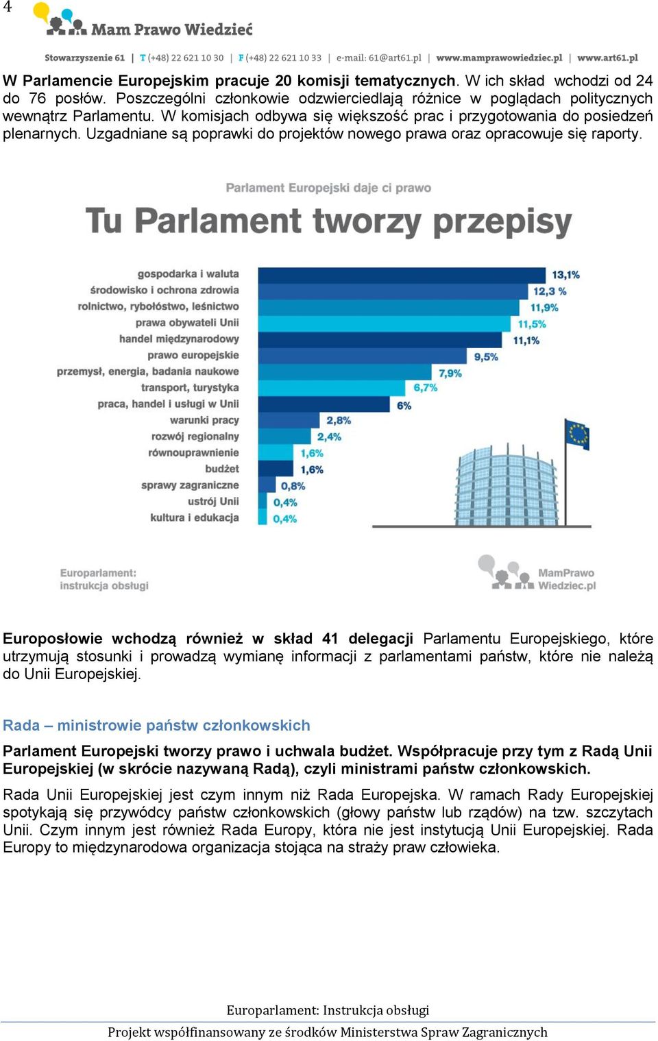 Europosłowie wchodzą również w skład 41 delegacji Parlamentu Europejskiego, które utrzymują stosunki i prowadzą wymianę informacji z parlamentami państw, które nie należą do Unii Europejskiej.