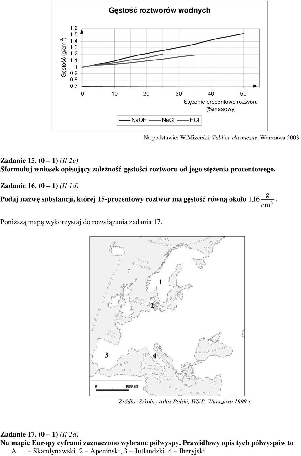 (0 1) (II 1d) g Podaj nazwę substancji, której 15-procentowy roztwór ma gęstość równą około 1,16. 3 cm PoniŜszą mapę wykorzystaj do rozwiązania zadania 17.