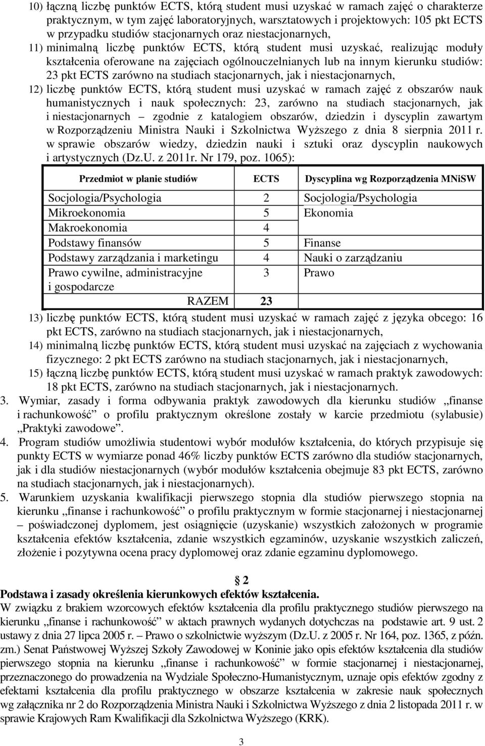 studiów: 23 pkt ECTS zarówno na studiach stacjonarnych, jak i niestacjonarnych, 12) liczbę punktów ECTS, którą student musi uzyskać w ramach zajęć z obszarów nauk humanistycznych i nauk społecznych: