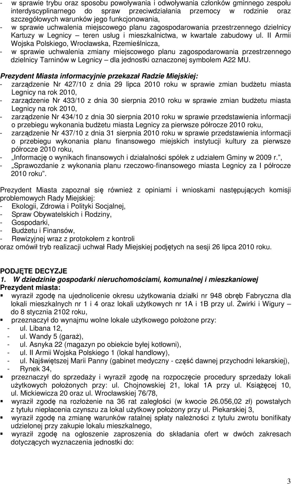 II Armii Wojska Polskiego, Wrocławska, Rzemieślnicza, - w sprawie uchwalenia zmiany miejscowego planu zagospodarowania przestrzennego dzielnicy Tarninów w Legnicy dla jednostki oznaczonej symbolem