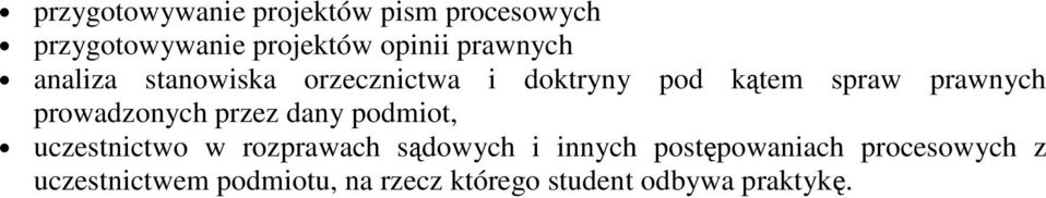 prowadzonych przez dany podmiot, uczestnictwo w rozprawach sądowych i innych