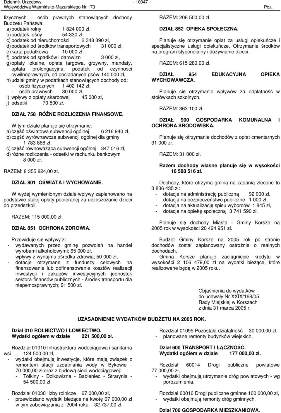 cywilnoprawnych, od posiadanych psów 140 000 zł, h) udział gminy w podatkach stanowiących dochody od: - osób fizycznych 1 402 142 zł, - osób prawnych 30 000 zł, i) wpływy z opłaty skarbowej 45 000