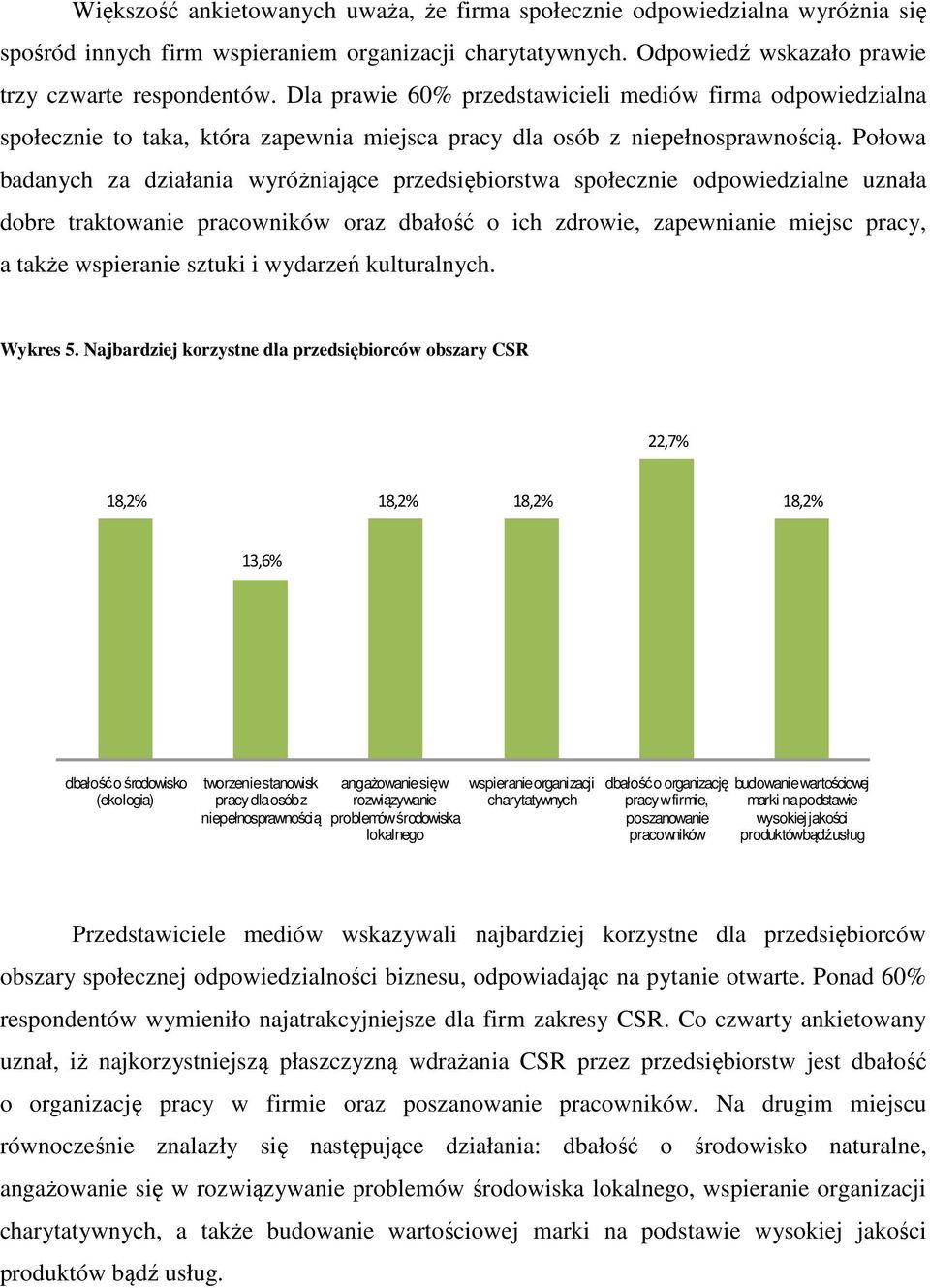 Połowa badanych za działania wyróżniające przedsiębiorstwa społecznie odpowiedzialne uznała dobre traktowanie pracowników oraz dbałość o ich zdrowie, zapewnianie miejsc pracy, a także wspieranie