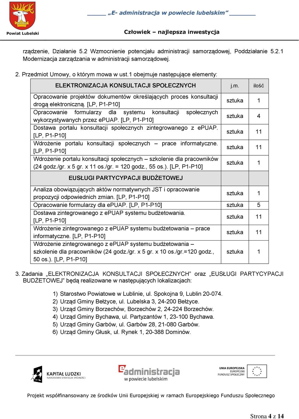 [LP, P1-P10] Opracowanie formularzy dla systemu konsultacji społecznych wykorzystywanych przez epuap. [LP, P1-P10] Dostawa portalu konsultacji społecznych zintegrowanego z epuap.