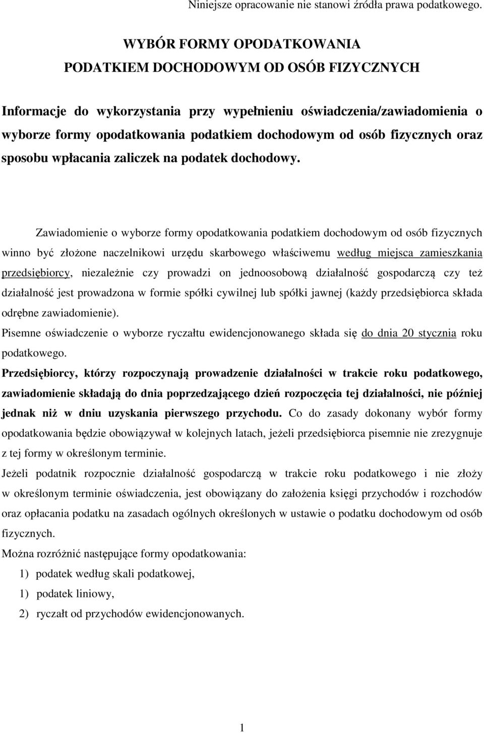 fizycznych oraz sposobu wpłacania zaliczek na podatek dochodowy.