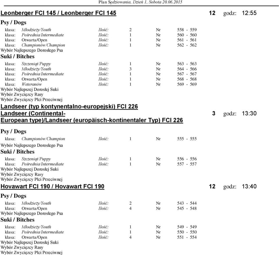 Championów/Champion Ilość: 1 Nr 562-562 klasa: Szczeniąt/Puppy Ilość: 1 Nr 563-563 klasa: Młodzieży/Youth Ilość: 3 Nr 564-566 klasa: Pośrednia/Intermediate Ilość: 1 Nr 567-567 klasa: Otwarta/Open