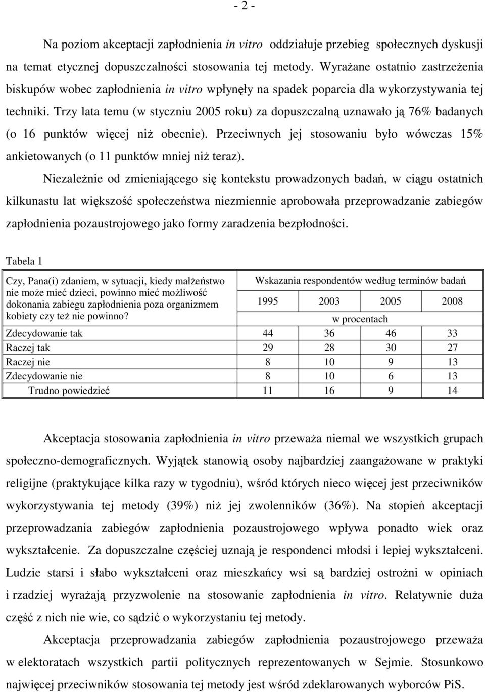 Trzy lata temu (w styczniu 2005 roku) za dopuszczalną uznawało ją 76% badanych (o 16 punktów więcej niż obecnie).