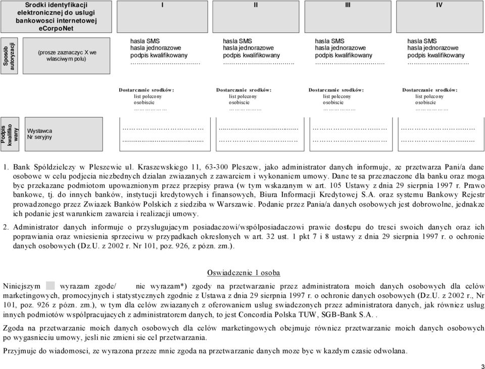 Podpis kwalifiko wany Wystawca Nr seryjny........... 1. Bank Spóldzielczy w Pleszewie ul.