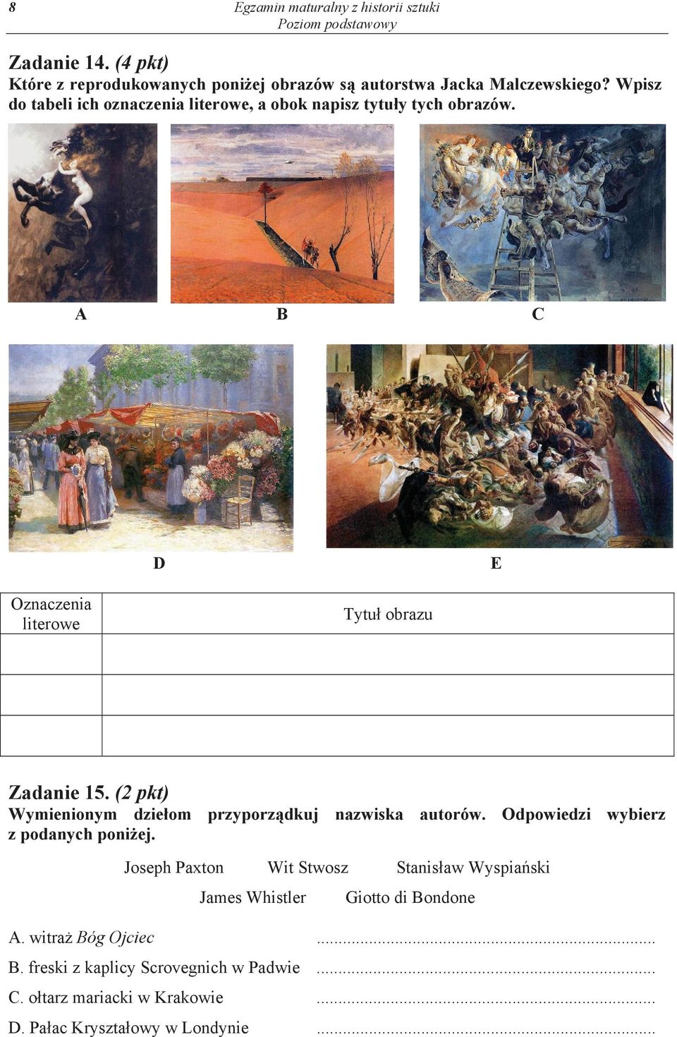 (2 pkt) Wymienionym dzie om przyporz dkuj nazwiska autorów. Odpowiedzi wybierz z podanych poni ej.