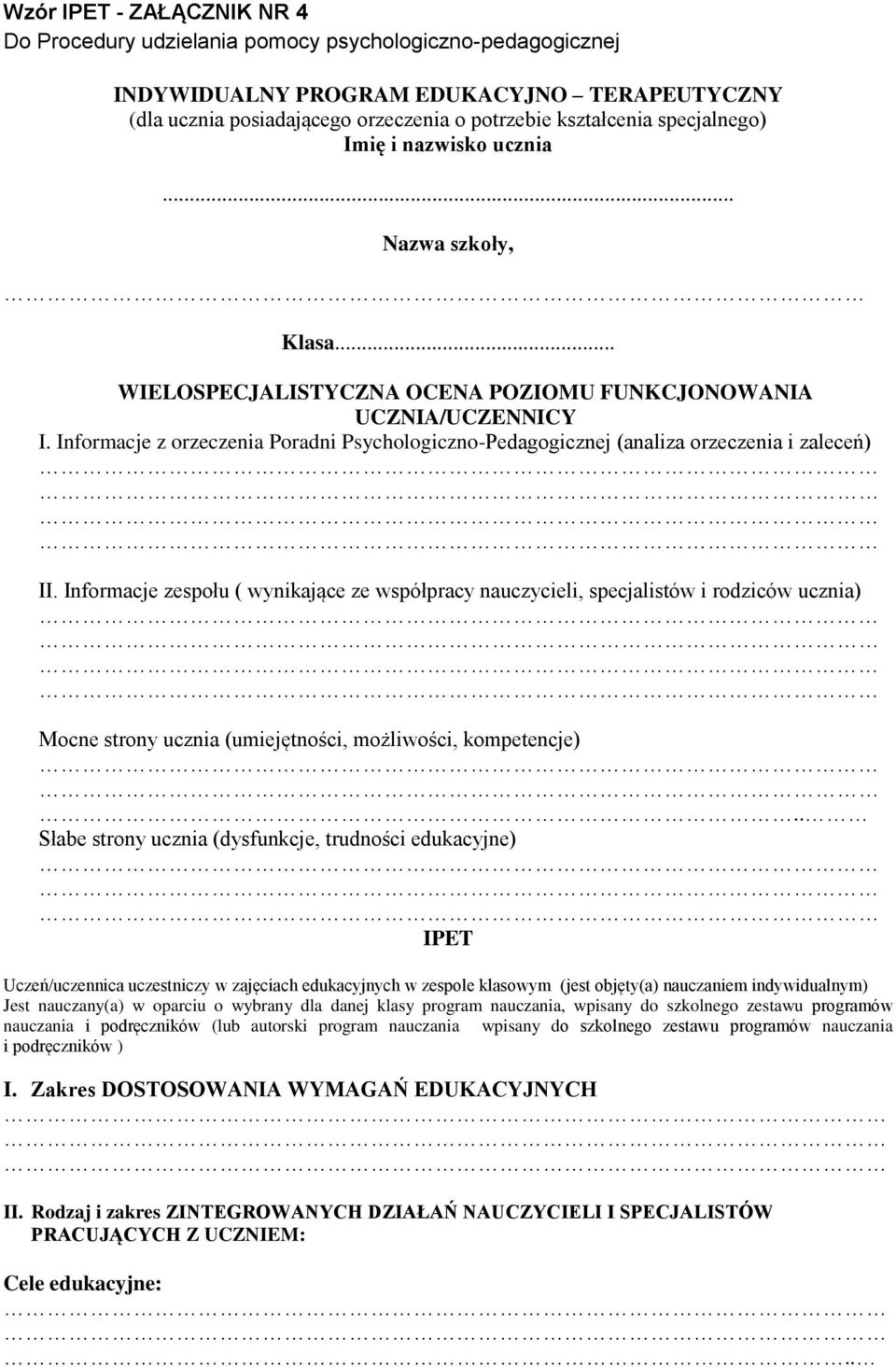 Informacje z orzeczenia Poradni Psychologiczno-Pedagogicznej (analiza orzeczenia i zaleceń) II.