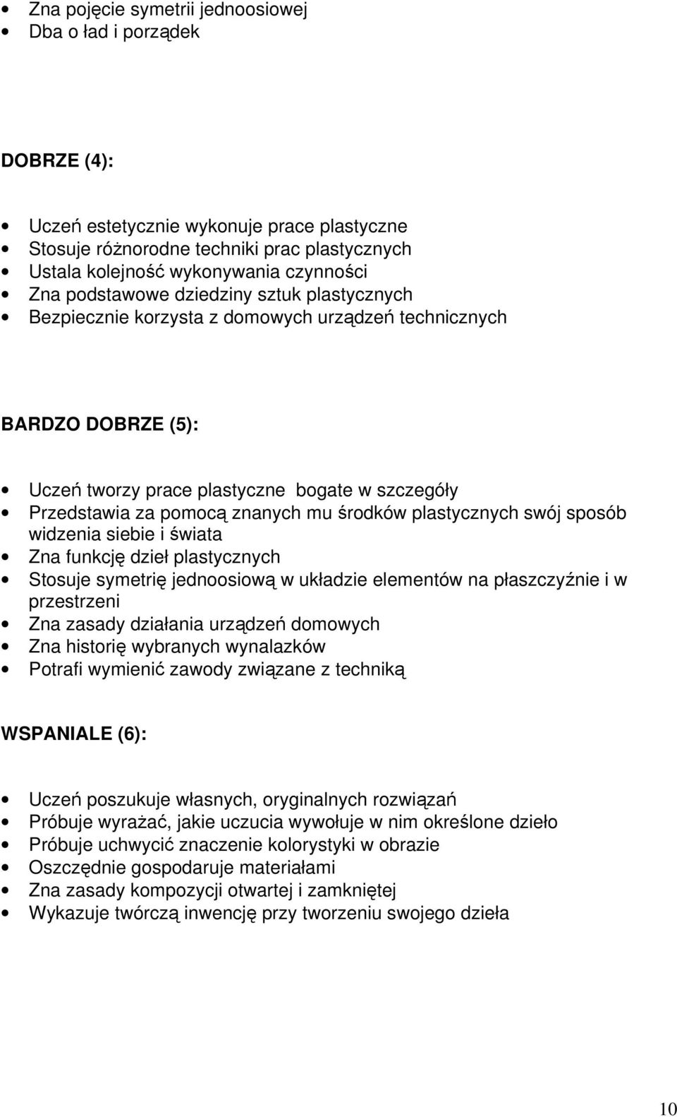 środków plastycznych swój sposób widzenia siebie i świata Zna funkcję dzieł plastycznych Stosuje symetrię jednoosiową w układzie elementów na płaszczyźnie i w przestrzeni Zna zasady działania