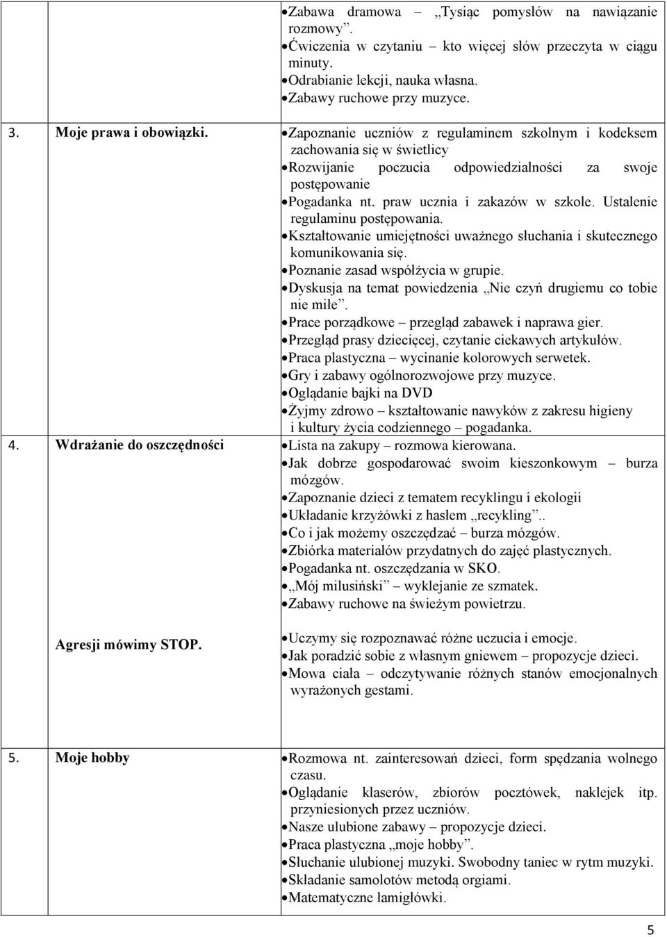 praw ucznia i zakazów w szkole. Ustalenie regulaminu postępowania. Kształtowanie umiejętności uważnego słuchania i skutecznego komunikowania się. Poznanie zasad współżycia w grupie.