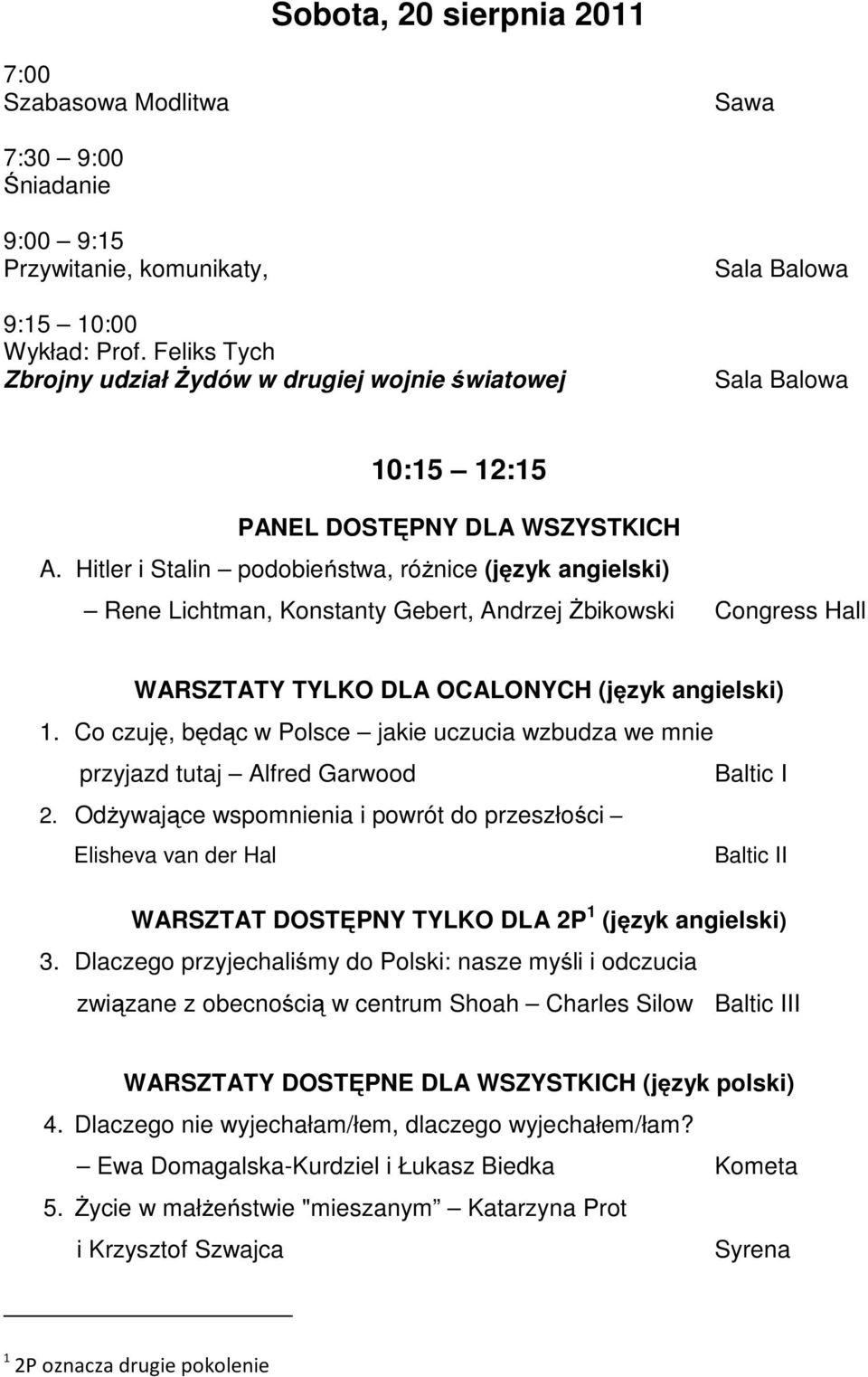 Hitler i Stalin podobieństwa, różnice (język angielski) Rene Lichtman, Konstanty Gebert, Andrzej Żbikowski WARSZTATY TYLKO DLA OCALONYCH (język angielski) 1.