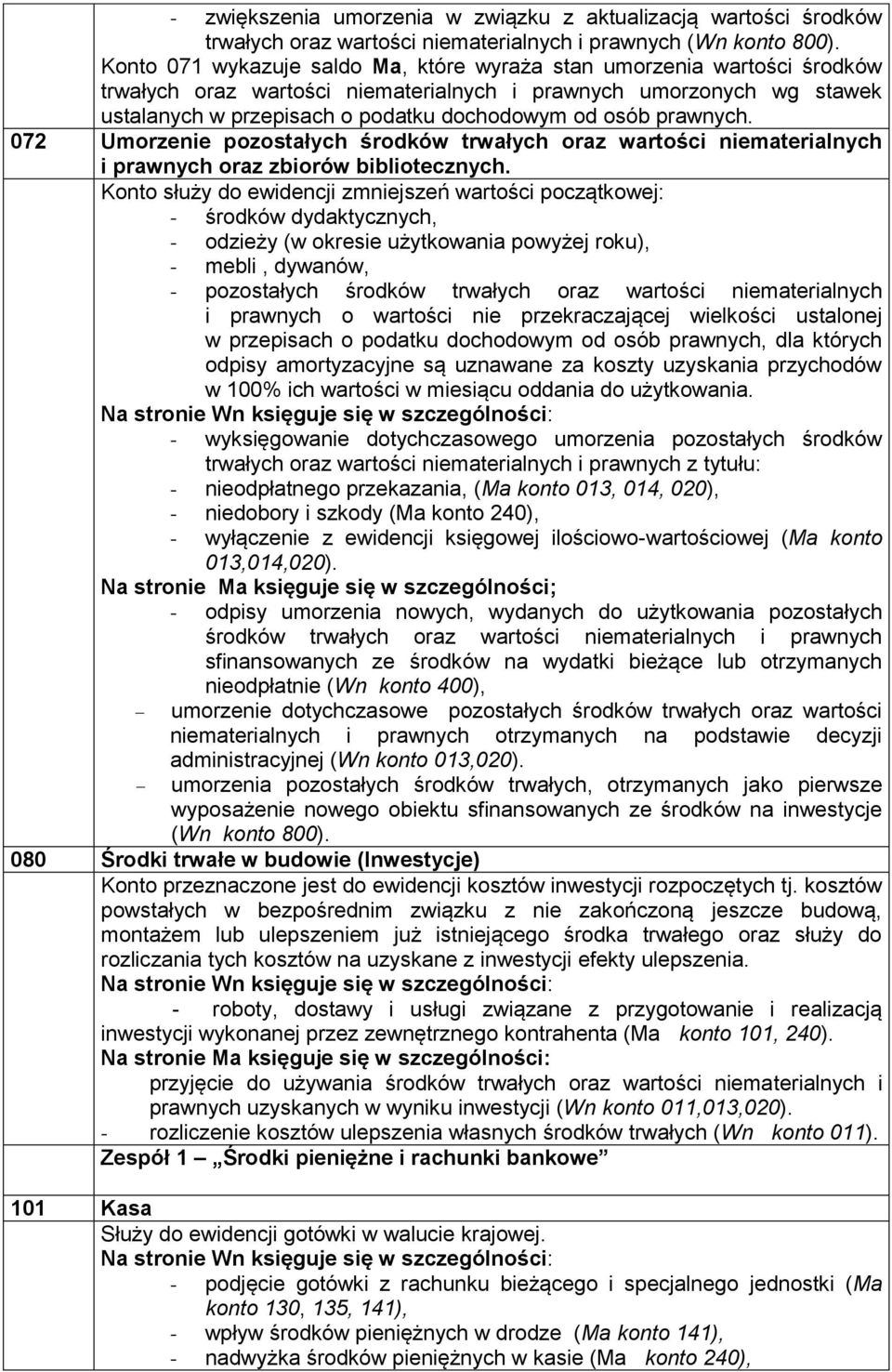 prawnych. 072 Umorzenie pozostałych środków trwałych oraz wartości niematerialnych i prawnych oraz zbiorów bibliotecznych.
