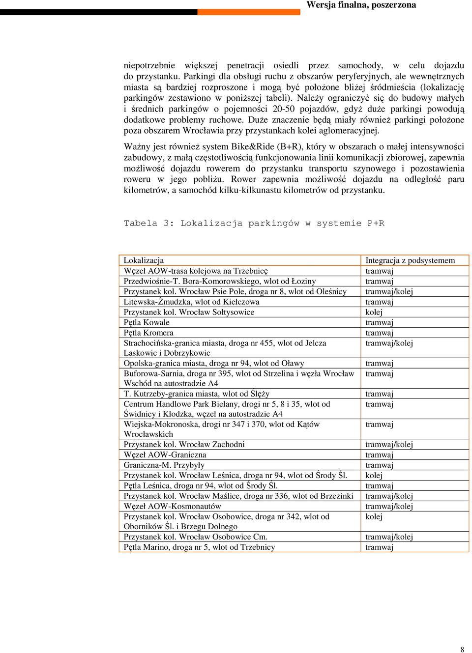 NaleŜy ograniczyć się do budowy małych i średnich parkingów o pojemności 20-50 pojazdów, gdyŝ duŝe parkingi powodują dodatkowe problemy ruchowe.