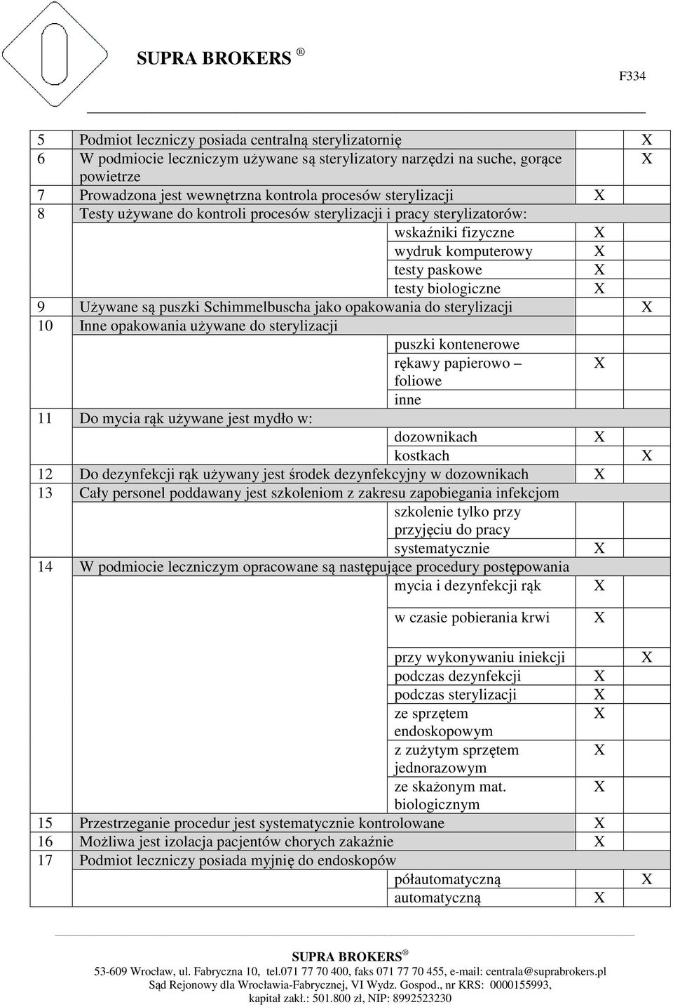 sterylizacji 10 Inne opakowania używane do sterylizacji puszki kontenerowe rękawy papierowo foliowe inne 11 Do mycia rąk używane jest mydło w: dozownikach kostkach 12 Do dezynfekcji rąk używany jest