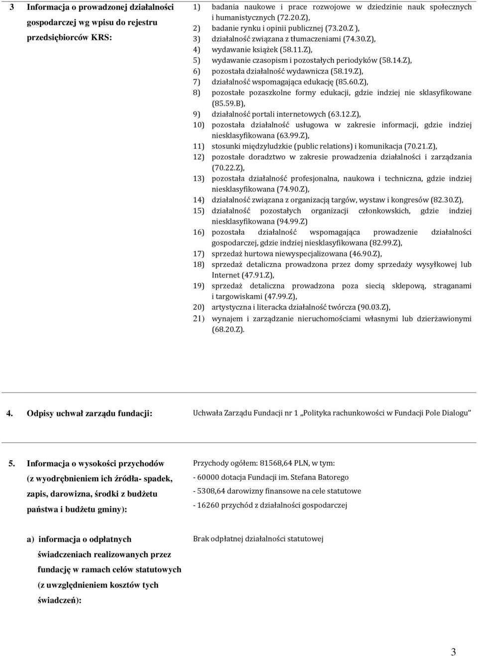 Z), 6) pozostała działalność wydawnicza (58.19.Z), 7) działalność wspomagająca edukację (85.60.Z), 8) pozostałe pozaszkolne formy edukacji, gdzie indziej nie sklasyfikowane (85.59.