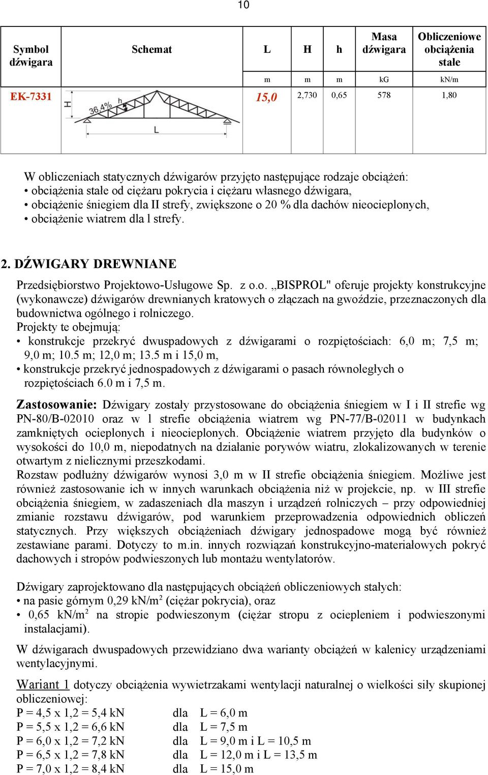 Projekty te oejują: konstrukcje przekryć dwuspdowyc z i o rozpiętościc: 6,0 ; 7,5 ; 9,0 ; 10.5 ; 12,0 ; 13.5 i 15,0, konstrukcje przekryć jednospdowyc z i o psc równoległyc o rozpiętościc 6.0 i 7,5.