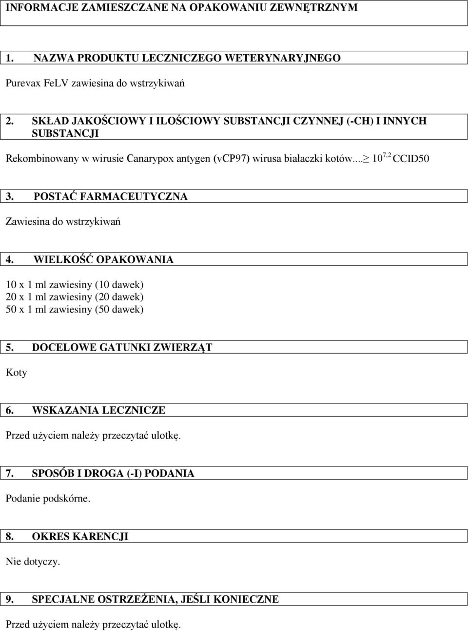 POSTAĆ FARMACEUTYCZNA Zawiesina do wstrzykiwań 4. WIELKOŚĆ OPAKOWANIA 10 x 1 ml zawiesiny (10 dawek) 20 x 1 ml zawiesiny (20 dawek) 50 x 1 ml zawiesiny (50 dawek) 5.