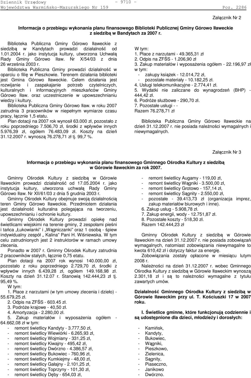 Nr X/54/3 z dnia 26 września 23 r. Biblioteka Publiczna Gminy prowadzi działalność w oparciu o filię w Pieszkowie. Terenem działania biblioteki jest Gmina Górowo Iławeckie.