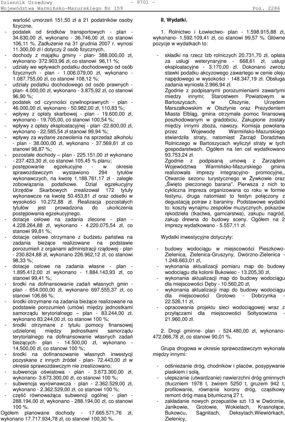 93,96 zł, co stanowi 96,11 %; - udziały we wpływach podatku dochodowego od osób fizycznych - plan - 1.6.79, zł, wykonano - 1.87.