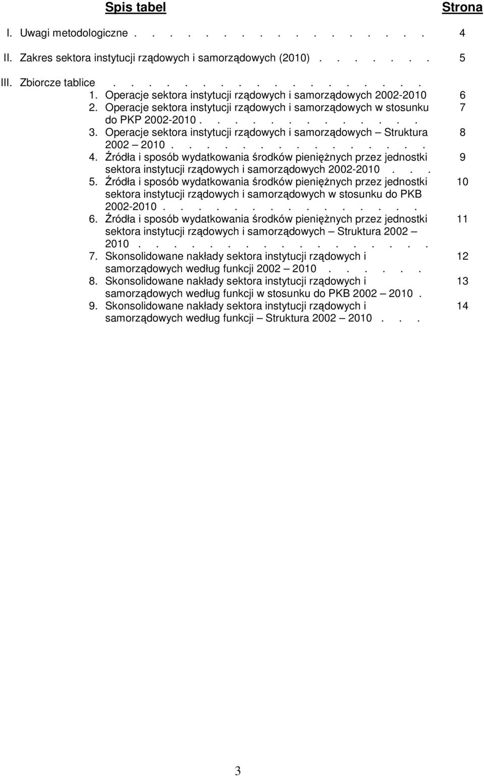 Operacje sektora instytucji rządowych i samorządowych Struktura 8 2002 2010............... 4.