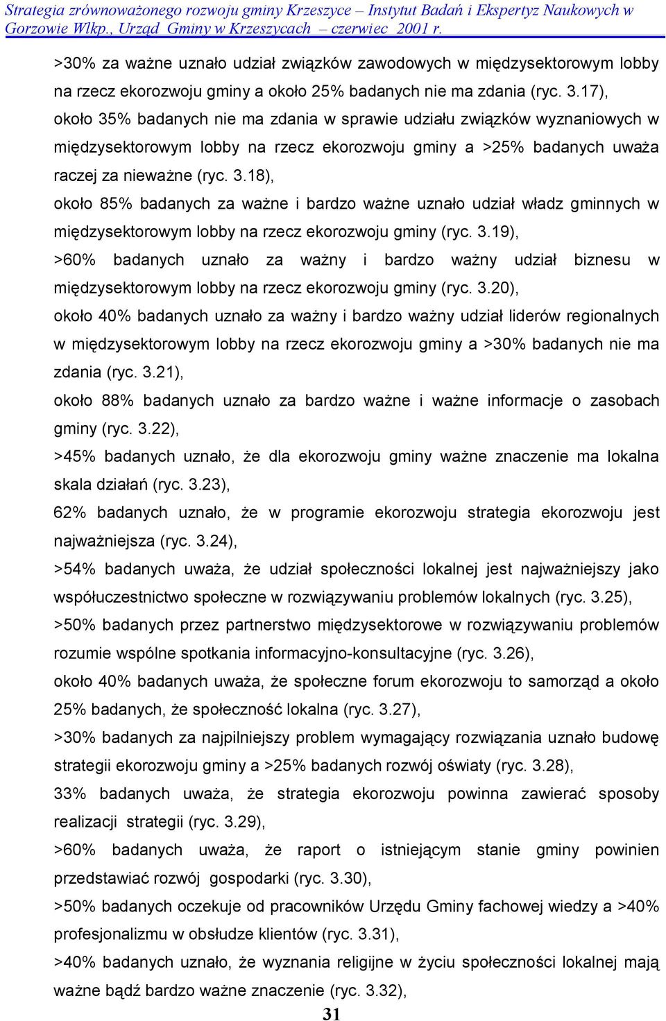 3.19), >60% badanych uznało za ważny i bardzo ważny udział biznesu w międzysektorowym lobby na rzecz ekorozwoju gminy (ryc. 3.