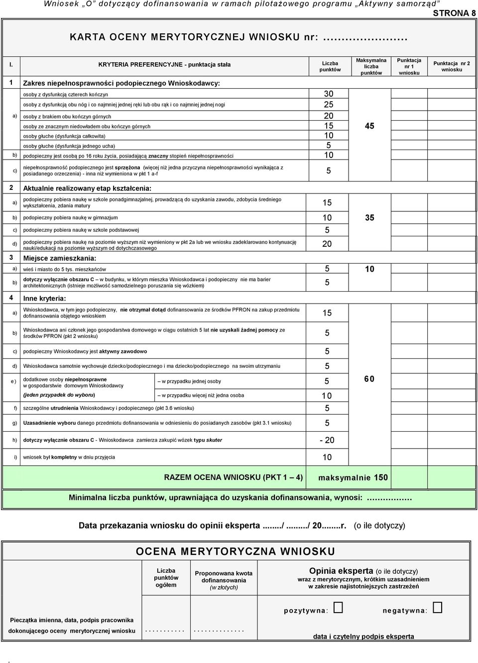 obu kończyn górnych 15 45 osoby głuche (dysfunkcja całkowita) 10 osoby głuche (dysfunkcja jednego ucha) 5 b) podopieczny jest osobą po 16 roku życia, posiadającą znaczny stopień niepełnosprawności 10